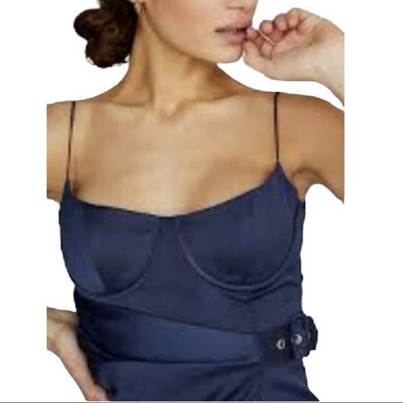 Misha Collection x Free People Rina 2 / XS Blue Ruched Silky Bustier Belted Midi - Picture 3 of 9